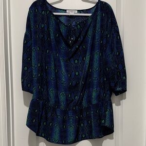 Liz Claiborne Blue Green Black Reptile Print Blouse 1x